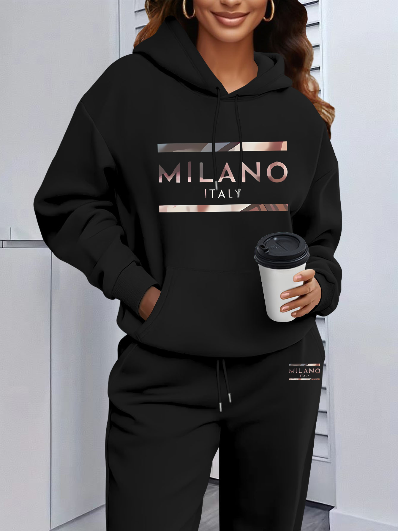Winter Clothing For Women - Conjunto de sudadera con capucha estampada